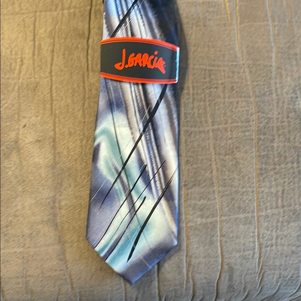 J. Garcia Blue Tie with Diagonal Striped Pattern and Silk Material